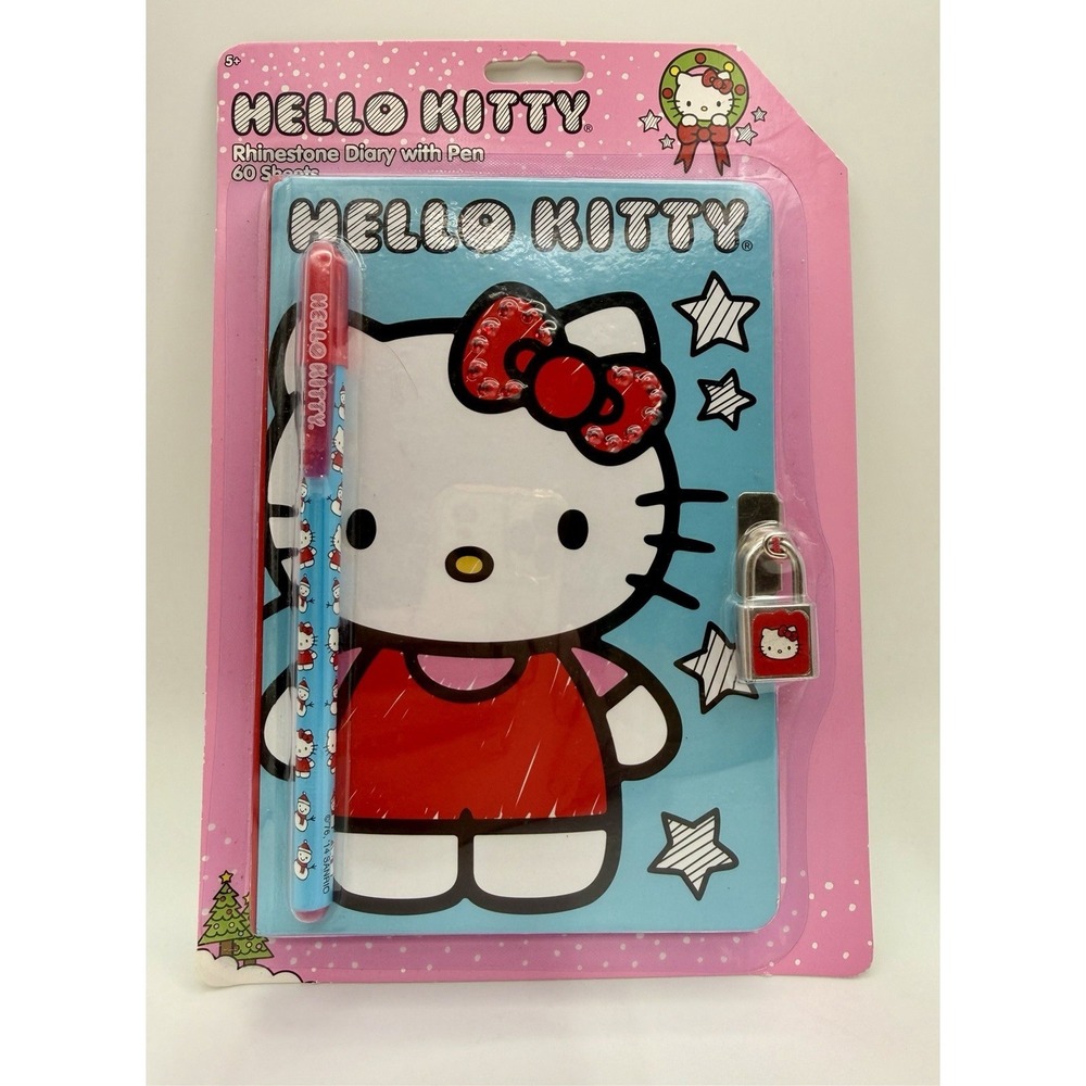 Sanrio Hello Kitty Rhinestone Diary Pen Lock 2014 Horizon Christmas NIP #55974E